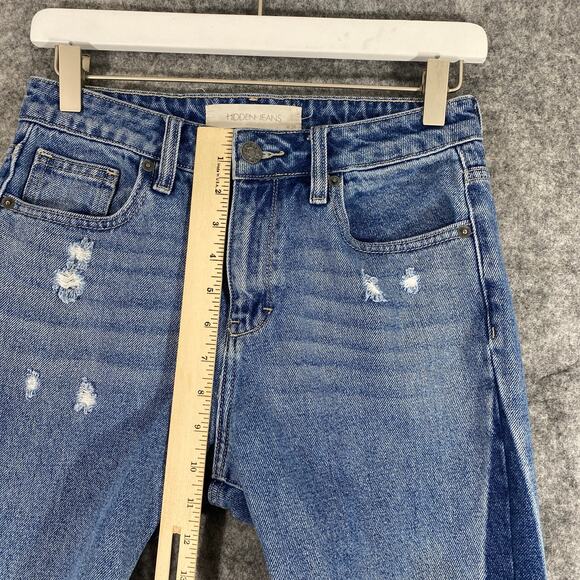Hidden Jeans 26 Two Tone Blue Denim Distressed High Rise Tracey Straight Leg - Picture 8 of 14